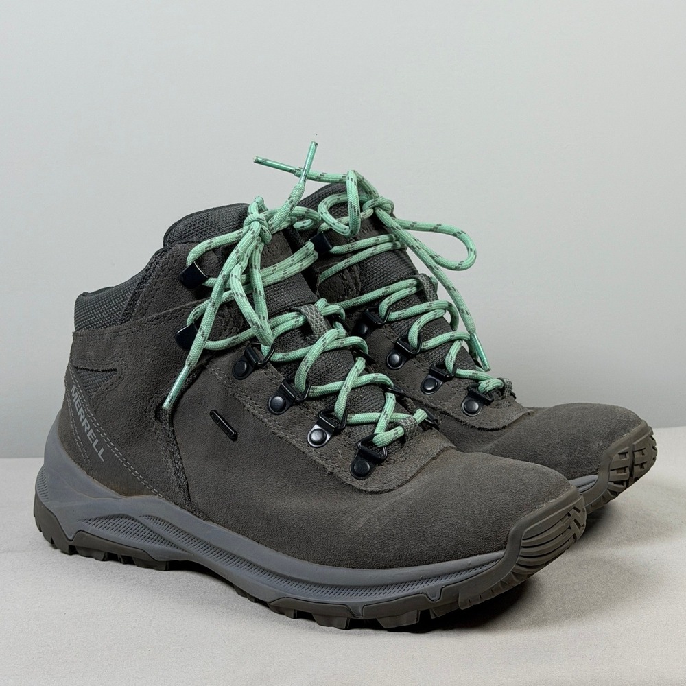 Merrell Charcoal Suede Waterproof Hiking Boots J034250 Gray Mint Womens Size 7.5